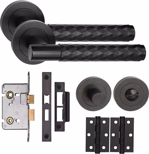 Golden Grace Matt Black Bathroom Door Handle Set