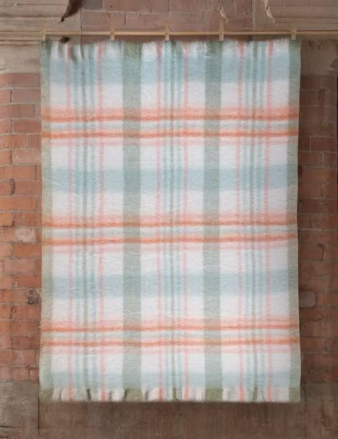 Laura Ashley Colten Checked Throw in Sage Green with Fringes