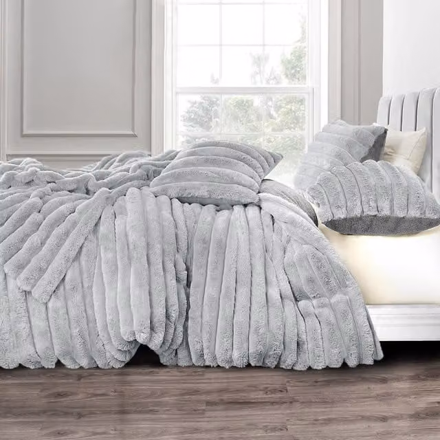 VELOSSO Plush Supersoft Jumbo Cord Cosy Bedding Set, Silver/Grey, 180 x 200 cm