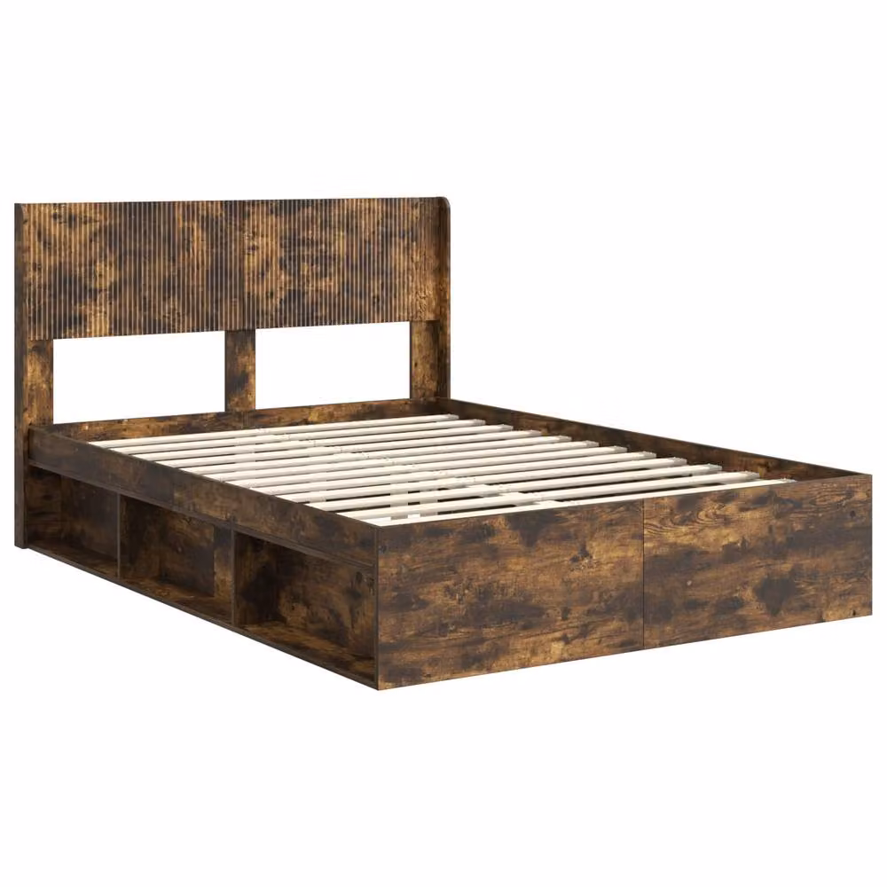 Berkfield Home Bed Frame with Headboard and Side Compartment Storage, Smoked Oak, Brown, W: 140 cm, D: 190 cm – 3