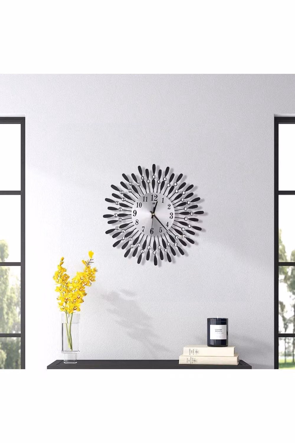 H&O Direct Black Metal 3D Silent Drop-Shape Wall Clock with Crystal Accents – 2
