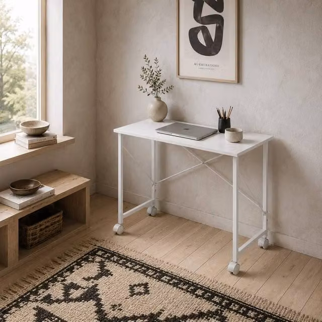Wyld Haus Romira White Folding Writing Desk with Lockable Castors W/D/H: 80 x 40 x 75 cm – 1