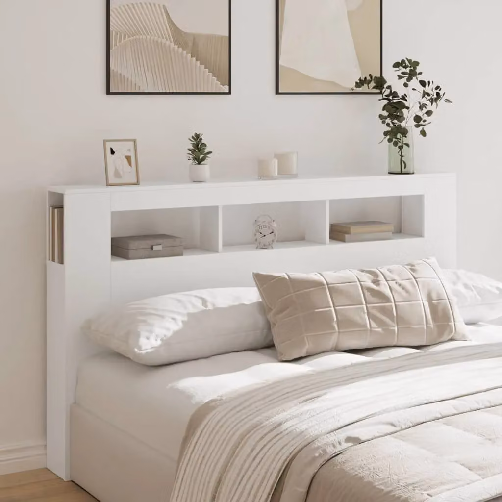Berkfield Home Modern White LED Headboard with Integrated Shelf and USB Charging Port, W/D/H: 180 x 18.5 x 103.5 cm – 3