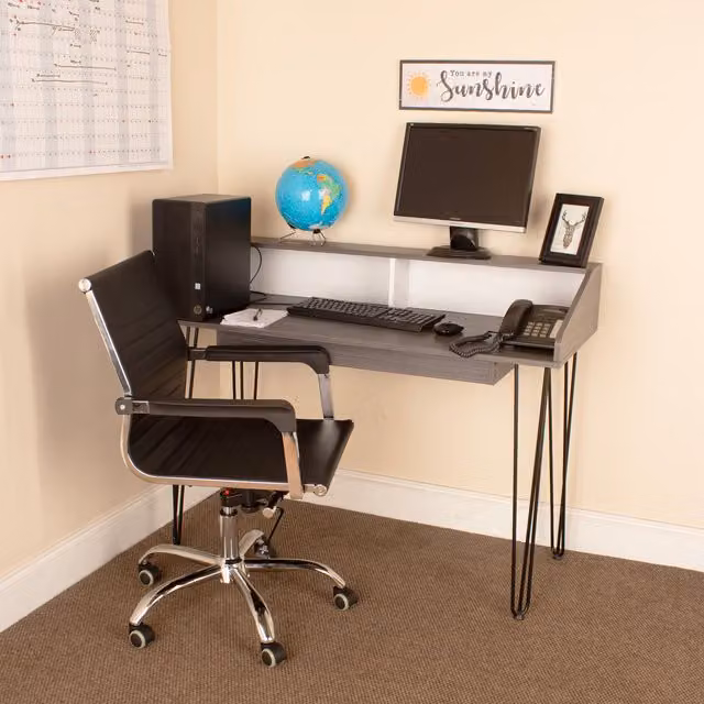 Core Products Ltd Dallas Home Office Desk and Chair Set in Carbon Grey and White, W/D/H: 120.1 x 55.2 x 76.7 cm