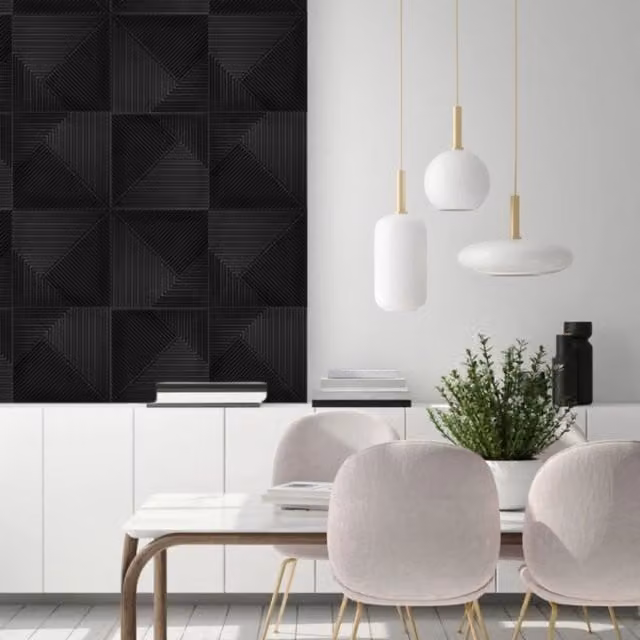 Novecrafto 3D Chevron Line Design Wall Panels, Matte Black Interior Cladding, 6 Sheets, W/D/H: 50 x 50 x 50 cm