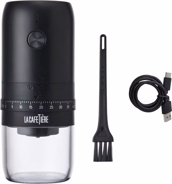 La Cafetire Rechargeable Electric Ceramic Conical Burr Coffee Grinder, Black