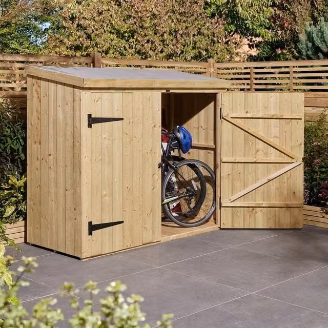 Rowlinson Signature Heritage T&G Lean-to Wall Store in Brown with Double Doors and Pent Roof