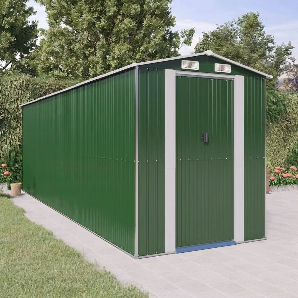 Berkfield Home Green Galvanised Steel Garden Shed with Sliding Doors and Side Vent, W/D/H: 192 x 606 x 223 cm – 2