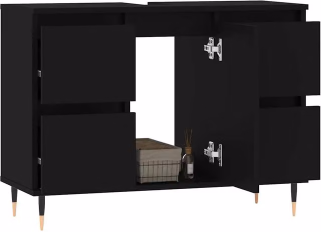 Berkfield Home Modern Black Freestanding Bathroom Cabinet with Hinged Doors, W/D/H: 80 x 33 x 60 cm