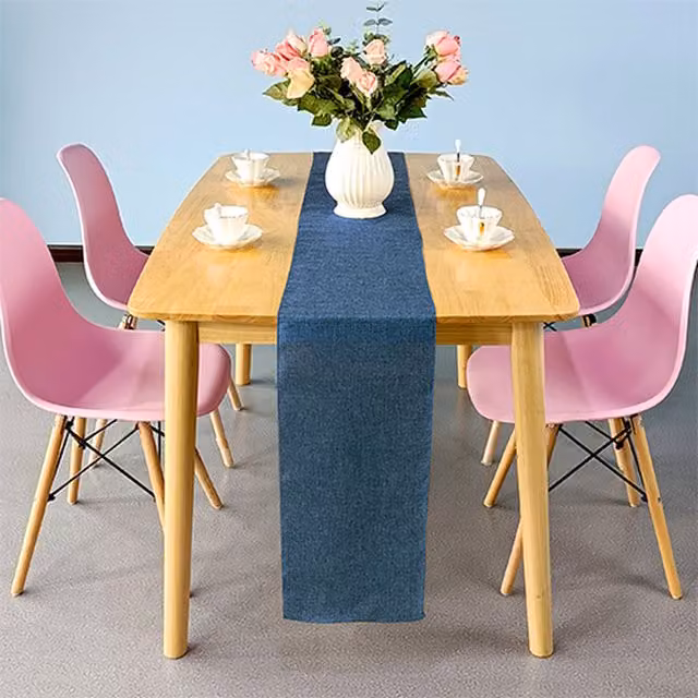 Neel Blue Jute Hessian Table Runner, W: 29 cm, L: 275 cm