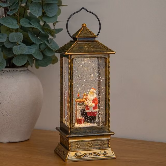 Samuel Alexander Antique Gold Santa Christmas Water Spinner with LEDs, Height: 27 cm