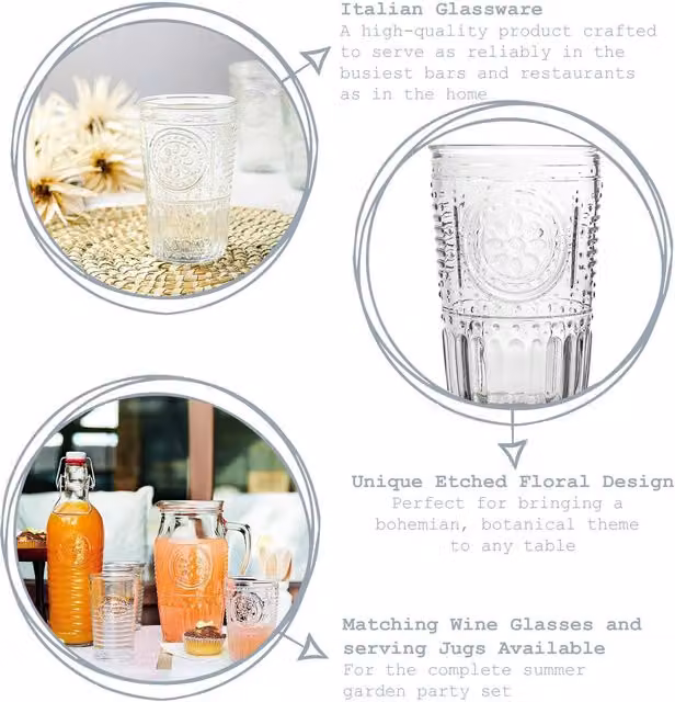 Bormioli Rocco Romantic 12 Piece Floral Glassware Set, Transparent – 1