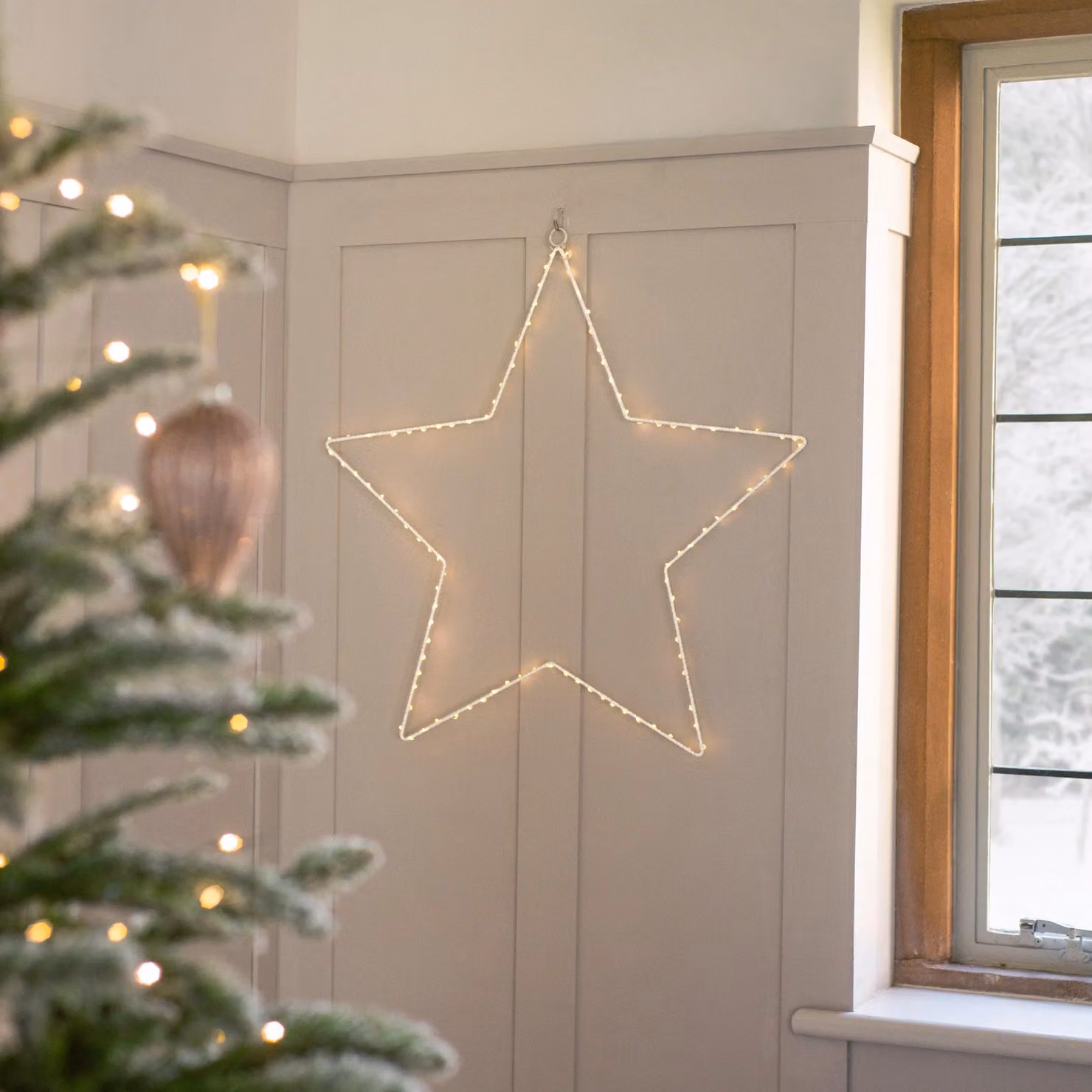 Christow Star Christmas LED Light, Gold Metal Hanging Decoration, Height: 60 cm – 2