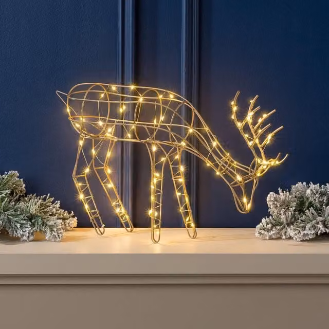 Christow Gold Grazing Reindeer Micro LED Indoor Christmas Tabletop Decoration, Battery Operated – 1