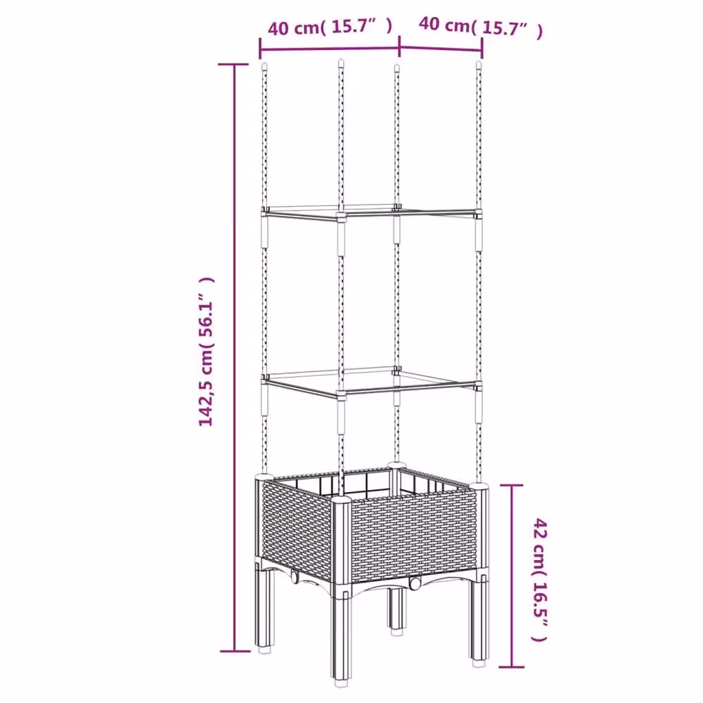 Berkfield Home Garden Planter with Trellis, Black, W/D/H: 40 x 40 x 142.5 cm – 4