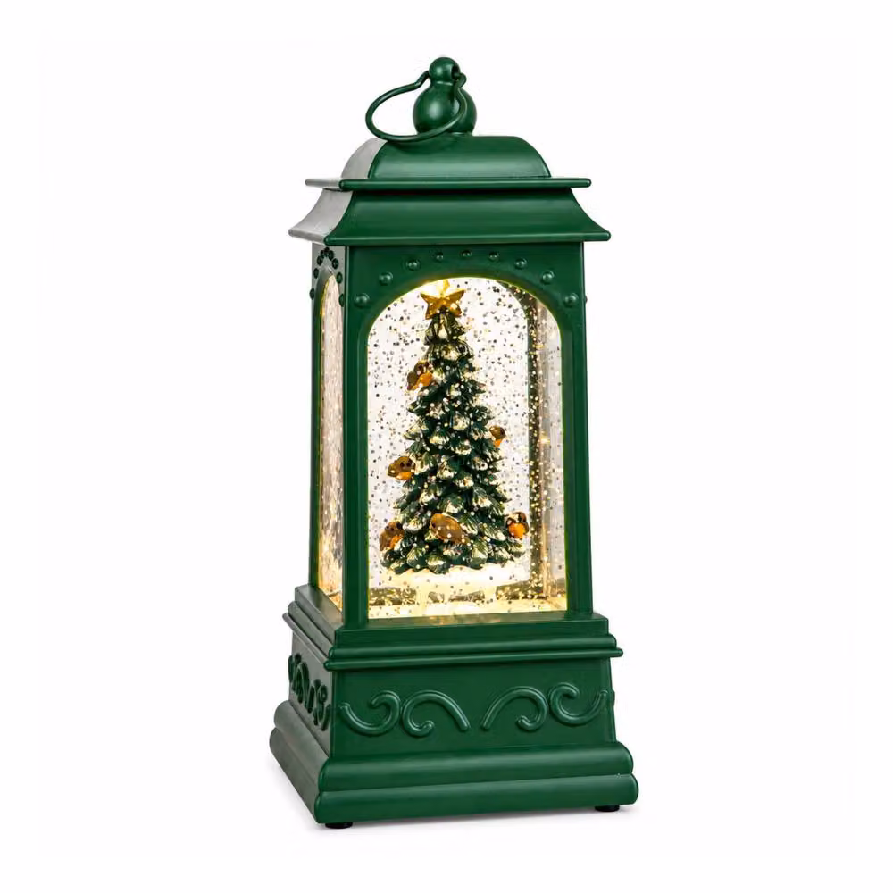 Samuel Alexander Green and Silver Christmas Tree Water Spinner Lantern with Warm White LED, Height: 21 cm – 3