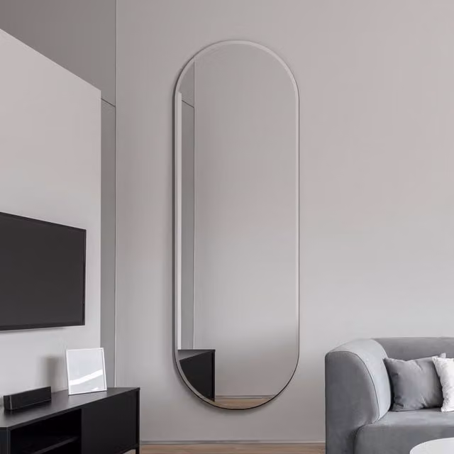 MirrorOutlet Lacuna Oval Frameless Pond Wall Mirror in Silver, Height: 180 cm