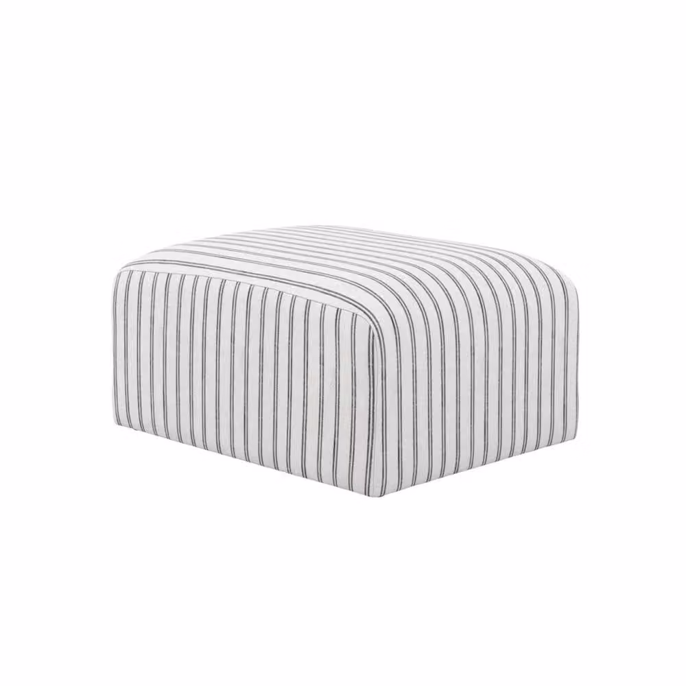 Wyld Haus Malmo Chalk Stripe Square Fabric Pouffe in White – 2
