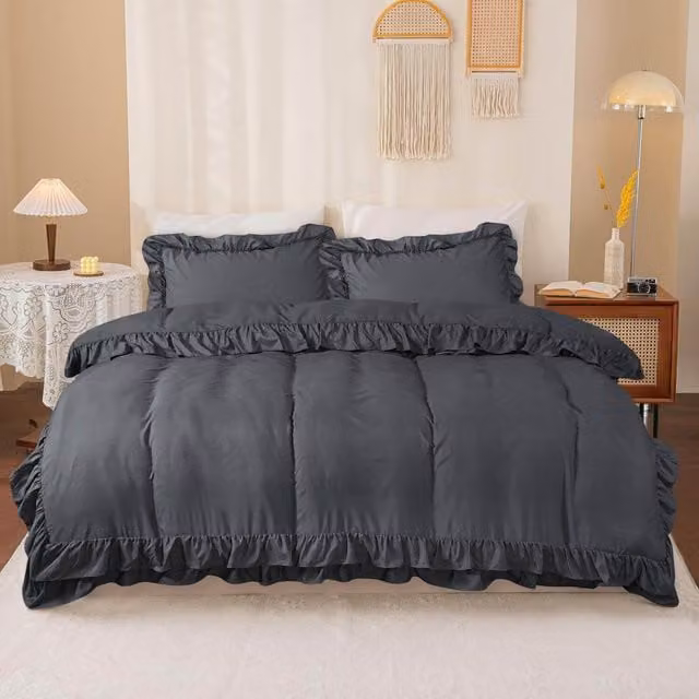 Cotton Passion Microfibre Duvet Cover and Pillowcase Set in Grey Anthracite, W: 180 cm, H: 200 cm