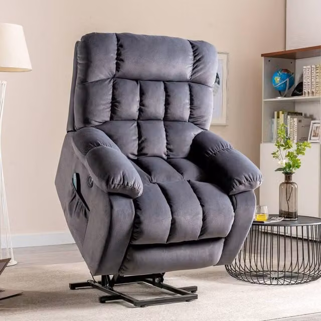 Merax Grey Fabric Power Lift Riser Recliner Chair with 8-Point Massage and Heat – 1