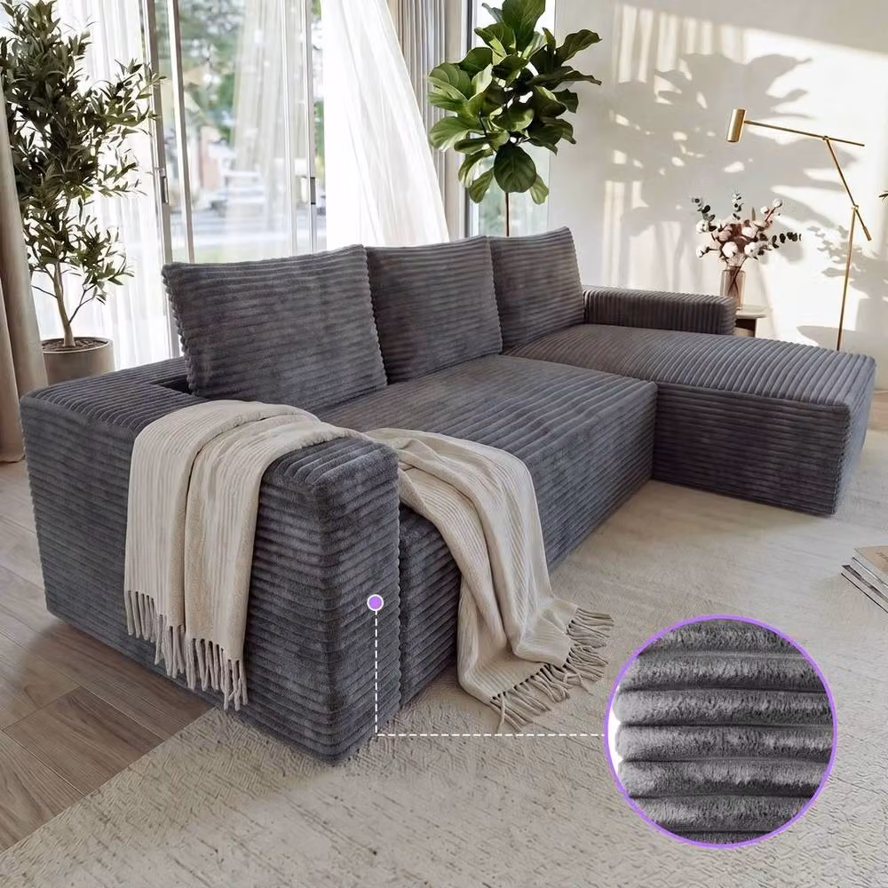 FORGEVIO Grey L-Shaped Modular Boneless Fabric Sofa with Scatter Cushions – 3
