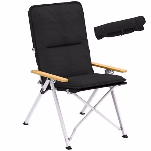 Outsunny Padded Outdoor Recliner Chair with Armrests and Cushions, Black