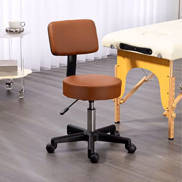 HOMCOM Brown Synthetic Leather Swivel Beautician Salon Chair with Castors