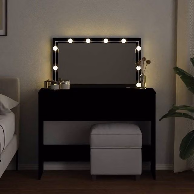 Berkfield Home Beautiful LED Dressing Table in Black, W/D/H: 100 x 40 x 120 cm – 1