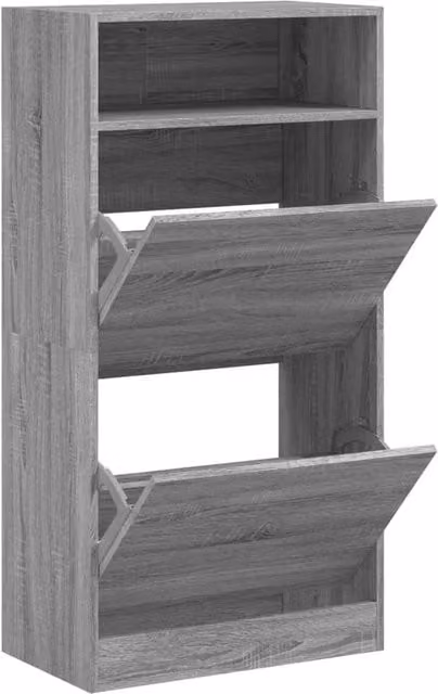 Berkfield Home Grey Modern Shoe Cabinet with Tilting Compartments, W: 60 cm, D: 34 cm, H: 116 cm