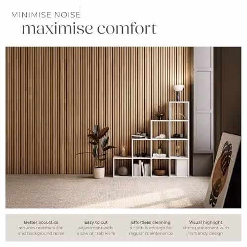 tectake Set of 2 Sound-Absorbing Acoustic Wall Panels with Wood Look and MDF, Brown, W: 120 cm, D: 60 cm, H: 2.1 cm – 3