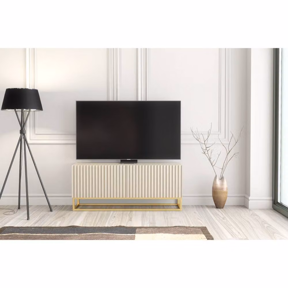 Creative Furniture Ripple TV Unit in Cashmere Warm Beige Taupe and Gold, W: 100 cm, H: 45 cm, D: 35 cm – 2