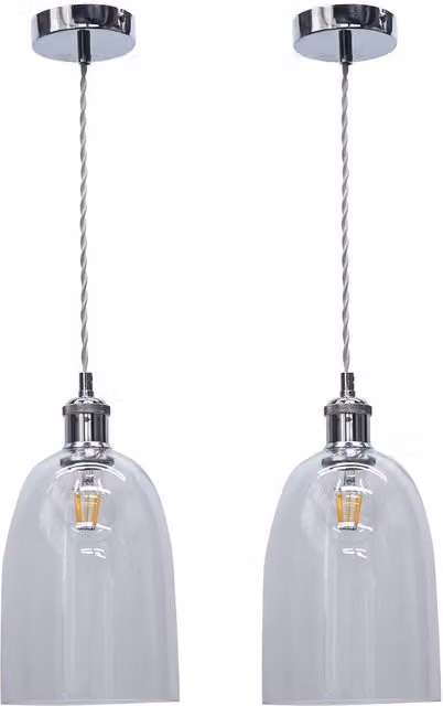 First Choice Lighting Set of 2 Polished Chrome and Transparent Glass Dome Pendant Lights in Silver – 1