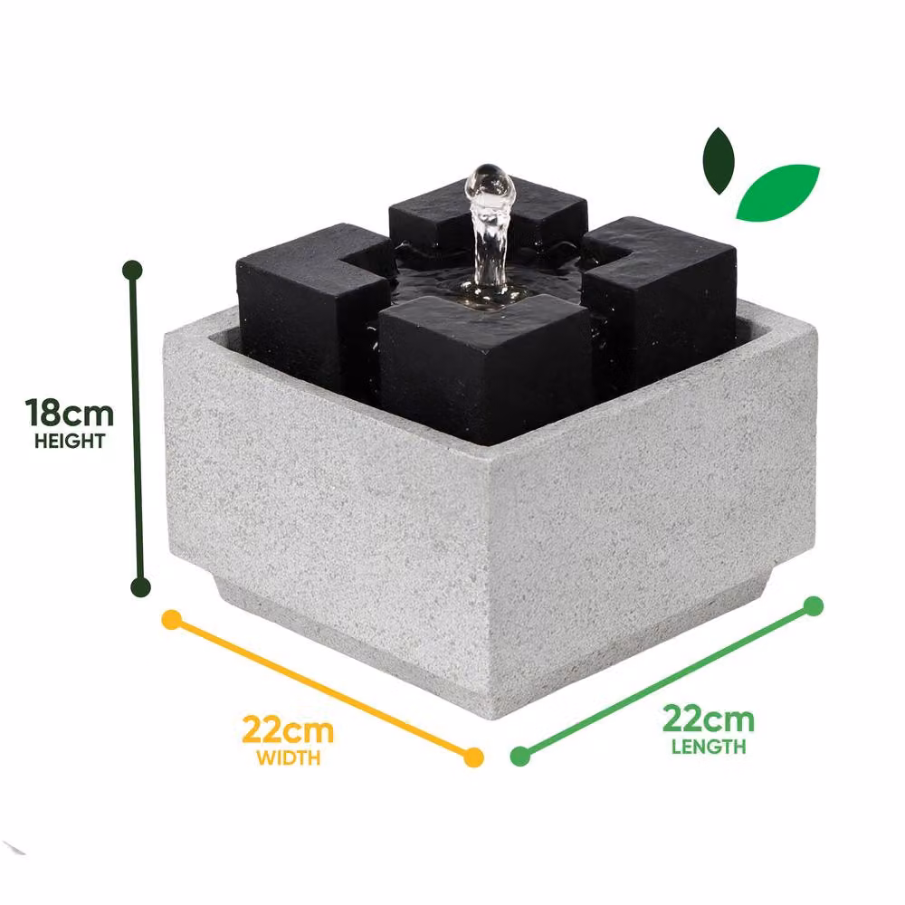 Gardenwize Solar Powered Square Tabletop Garden Water Fountain in Grey, W/D/H: 22 x 22 x 18 cm – 2