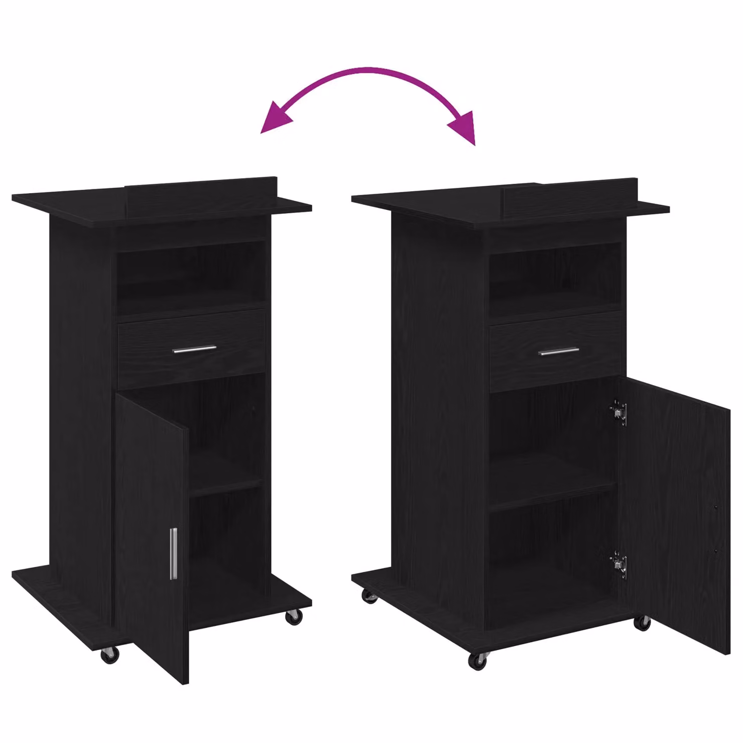 Berkfield Home Black Oak Lectern Podium with Wheels in Engineered Wood – 5