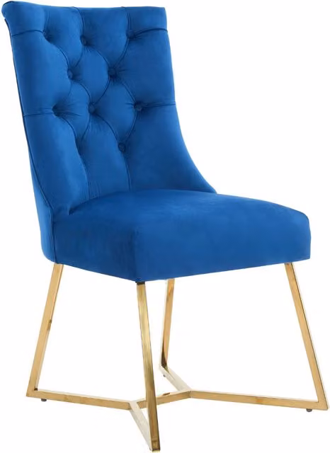 Life Interiors Ambra Modern Velvet Dining Chair with Gold Legs and Tufted Back in Blue