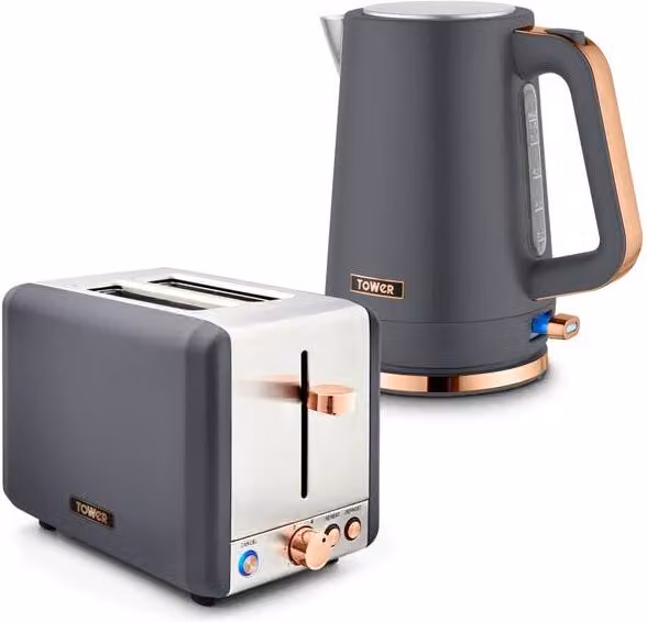 Tower Cavaletto Jug Kettle and 2 Slice Toaster Set in Grey and Gold – 1