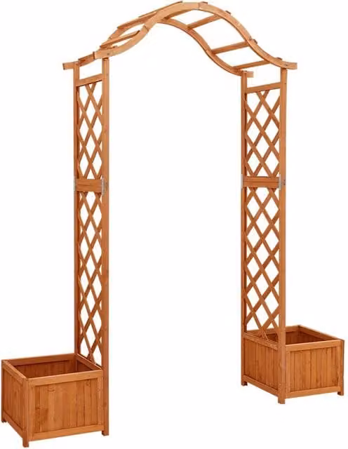 Berkfield Home Garden Curved Solid Firwood Pergola with Planter in Brown, W/D/H: 204 x 40 x 175 cm – 1