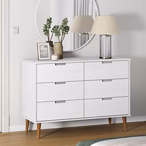 Revera MOLDE Chest of Drawers in White Solid Pine Wood, W/D/H: 113 x 40 x 80 cm
