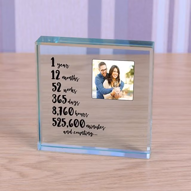 Uniqueful Personalised 1 Year Anniversary Glass Token for Couples in Transparent and Beige