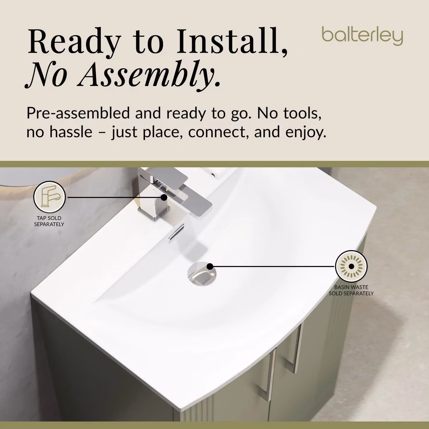 Balterley 2 Door Floor Standing Bathroom Vanity Unit with Curved Basin, Satin Green, W/D/H: 60 x 40 x 84 cm – 4