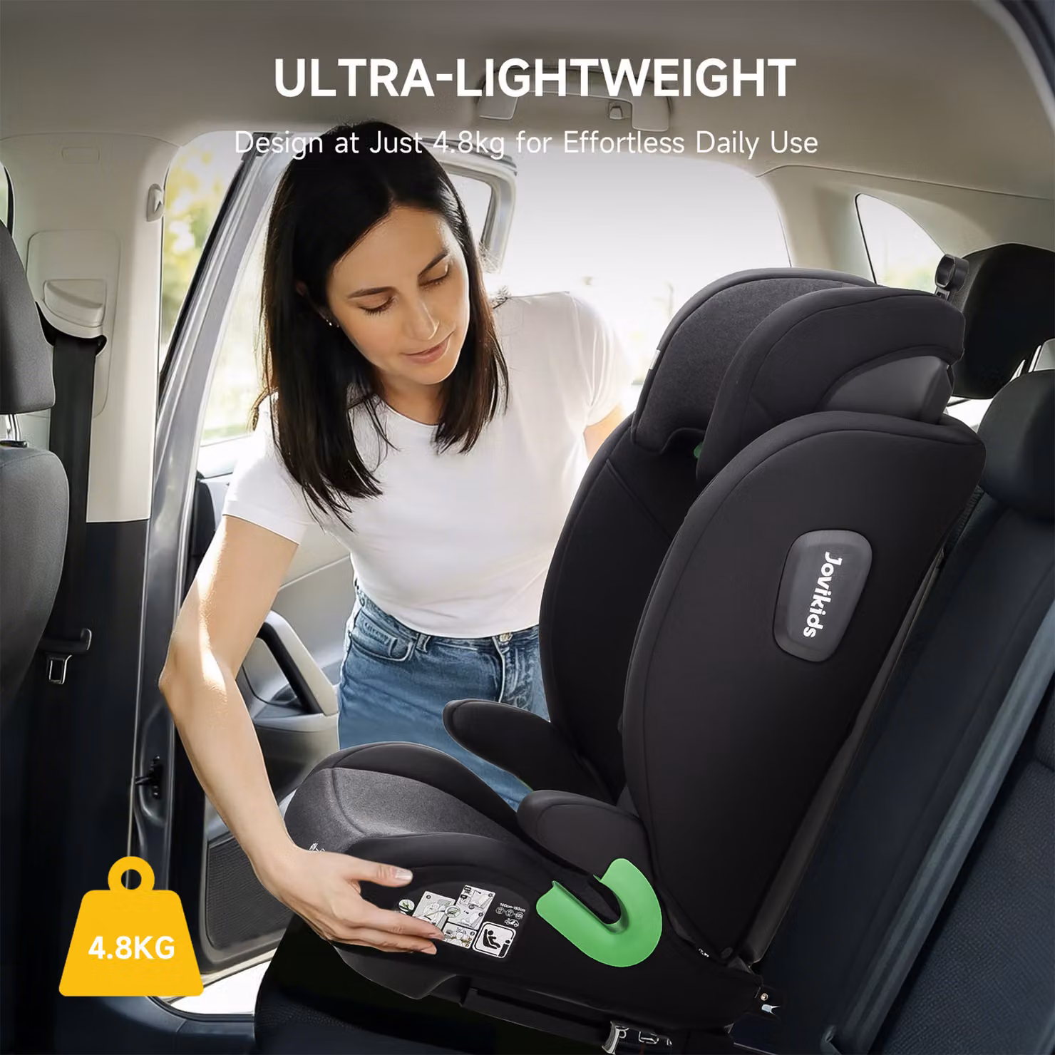 Aosom UK Highback Car Booster Seat with 10-Position Adjustable Headrest, i-Size R129 Protection, Black, W: 44 cm, D: 46 cm, H: 80 cm – 5