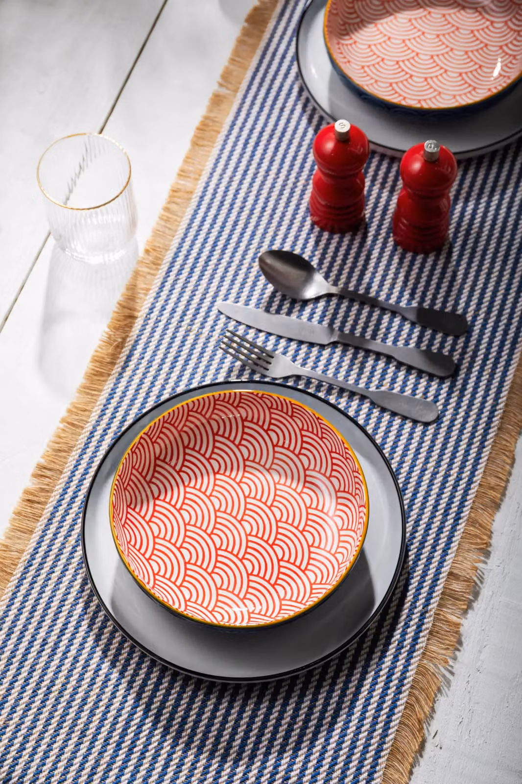 Mikasa Blue Geometric Glazed Stoneware Pasta Bowl, 21 cm – 7