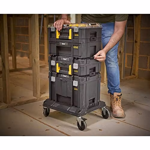 Stanley FatMax PRO-STACK Mobile Storage Tower and Organiser in Black and Transparent – 3
