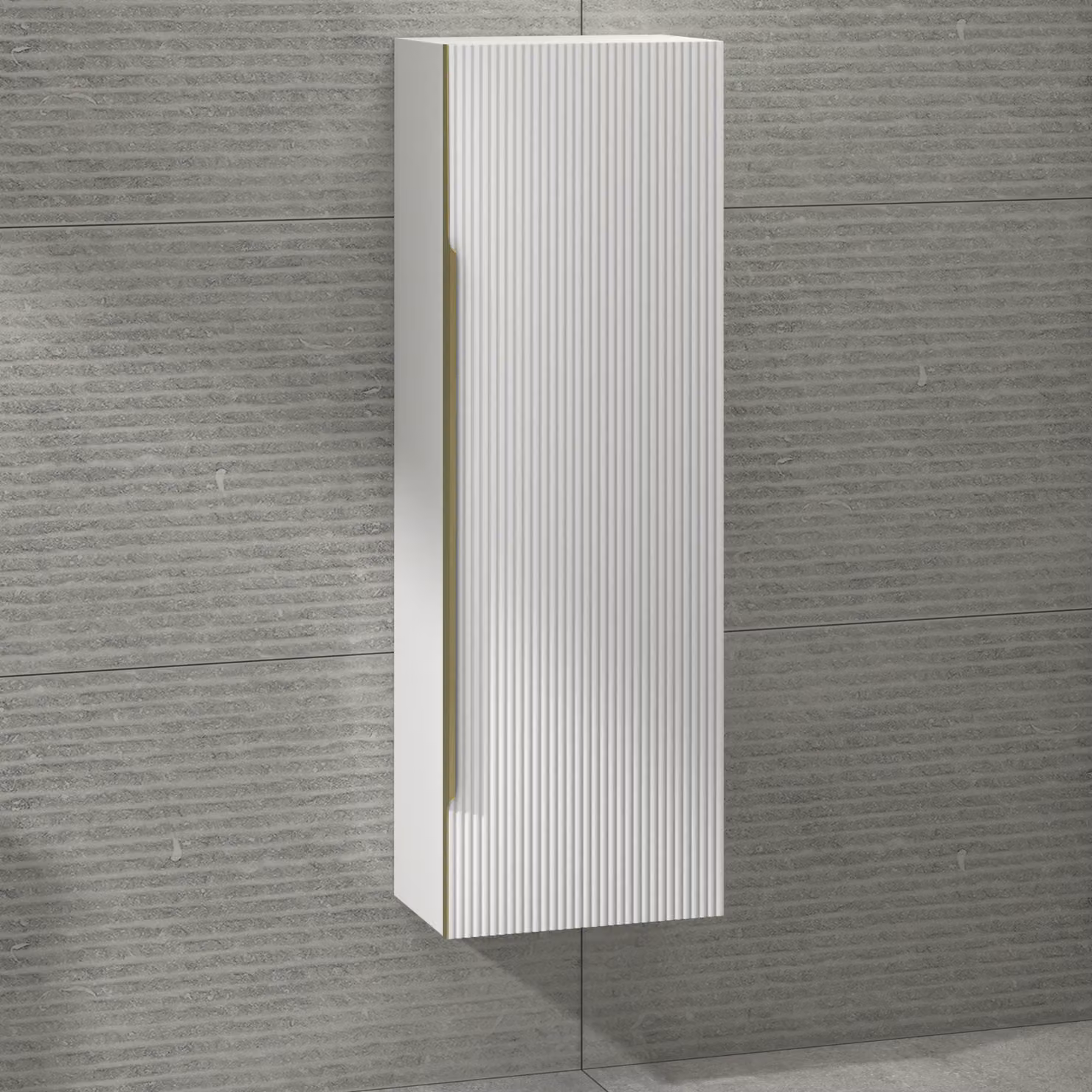 Royal Bathrooms Evora Wall Hung Tall Unit, Matt White with Brushed Brass Handle, W: 40 cm, H: 120 cm, D: 26 cm