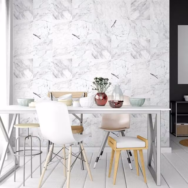 Walplus Adhesive Abstract Square Wall Tile Stickers in Grey and White, 20 x 20 cm, 12 Pack
