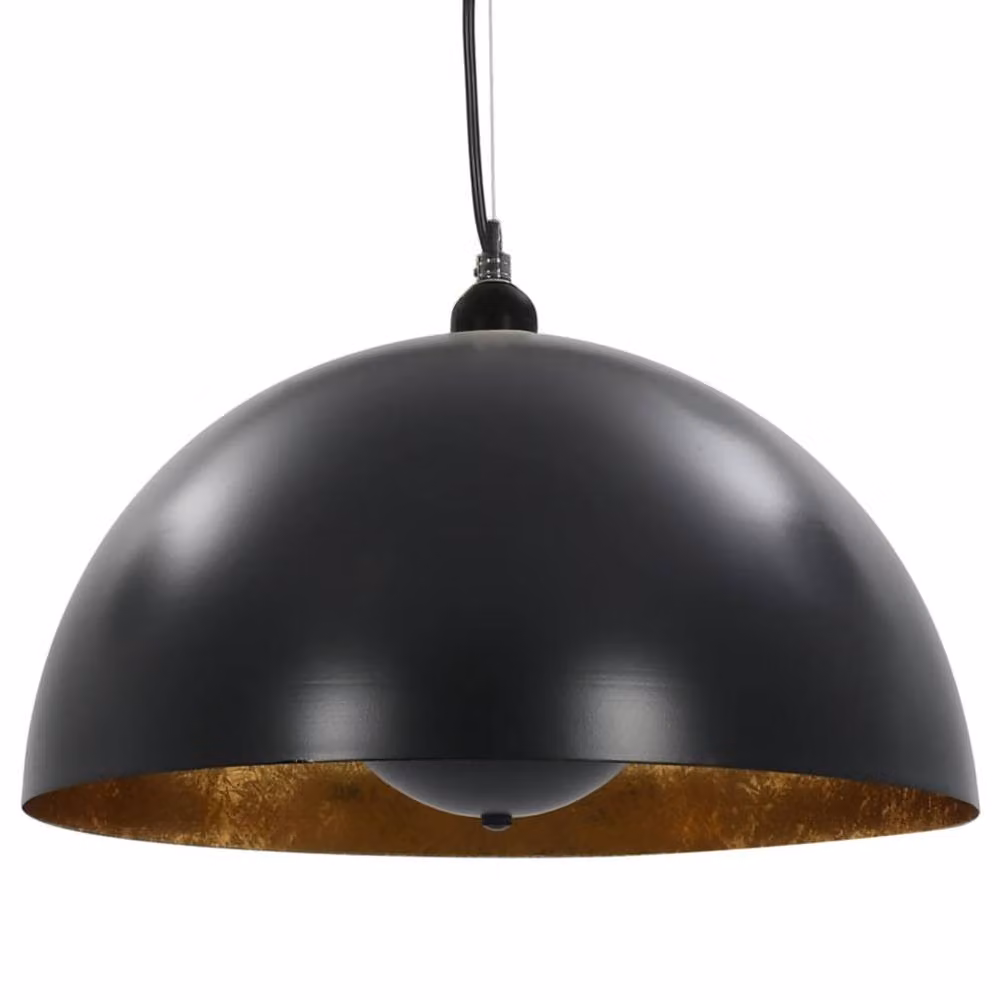 Berkfield Home Set of 2 Modern Semi-spherical Metal Ceiling Lamps in Black and Gold, Diameter: 40 cm, E27 – 4