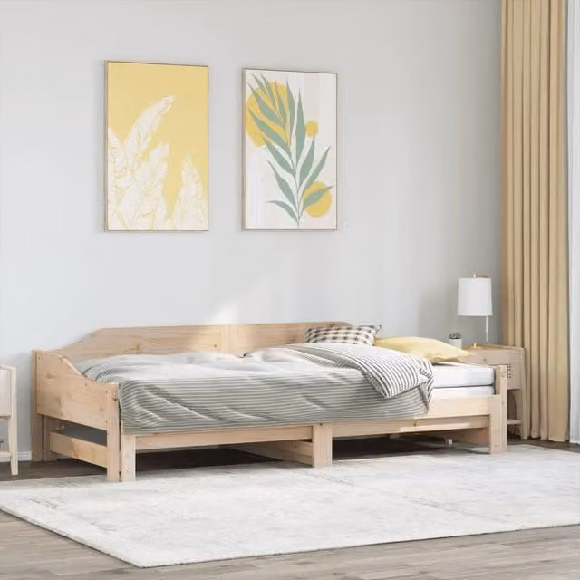Berkfield Home Single Solid Wood Daybed with Trundle in Brown, W/D/H: 90 x 190 cm – 1