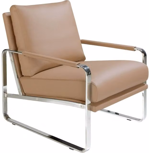 Angel Cerda Mink Synthetic Leatherette Armchair with Chrome Metal Legs in Tan