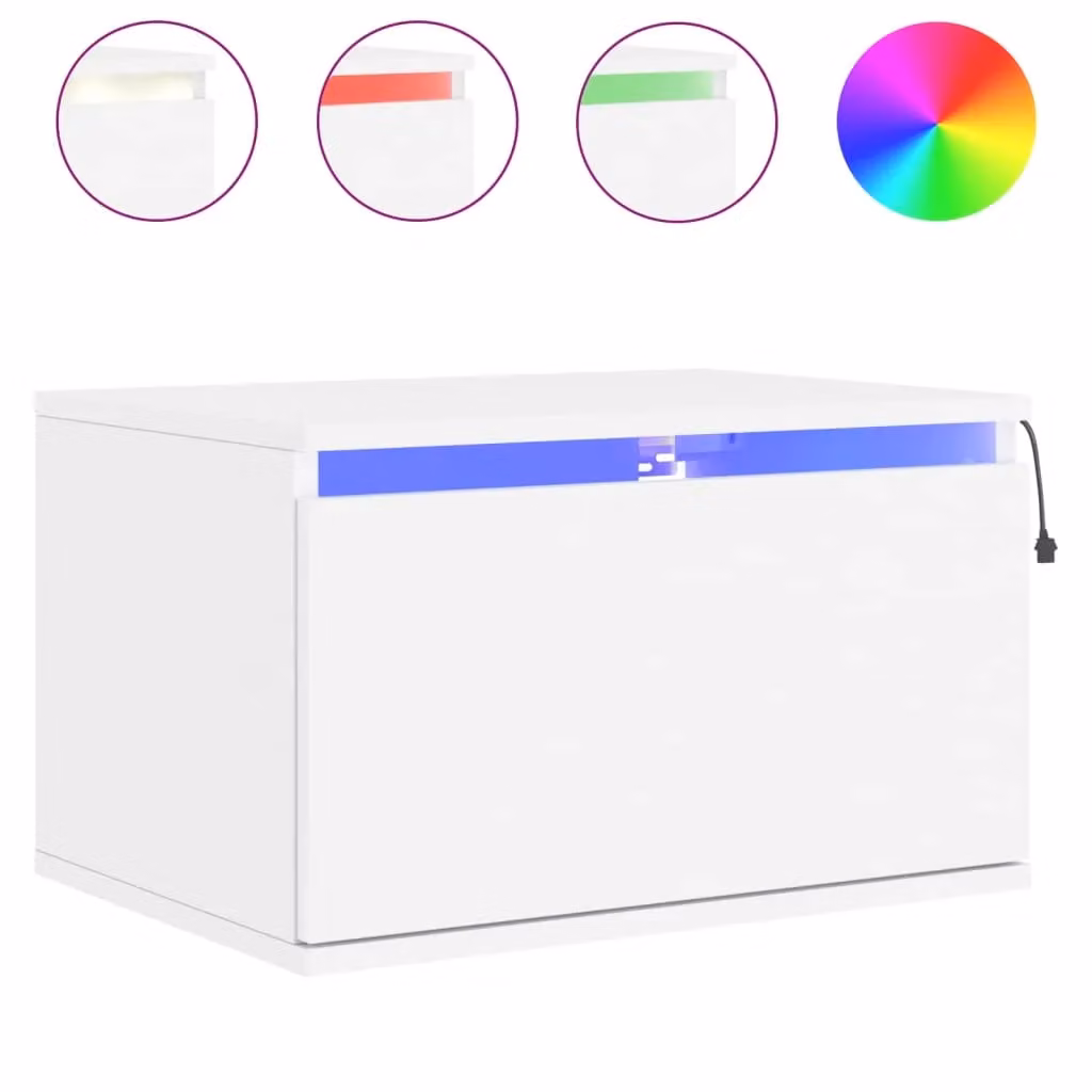 Berkfield Home Wall-mounted Bedside Cabinet with Integrated LED Lights in White – 1