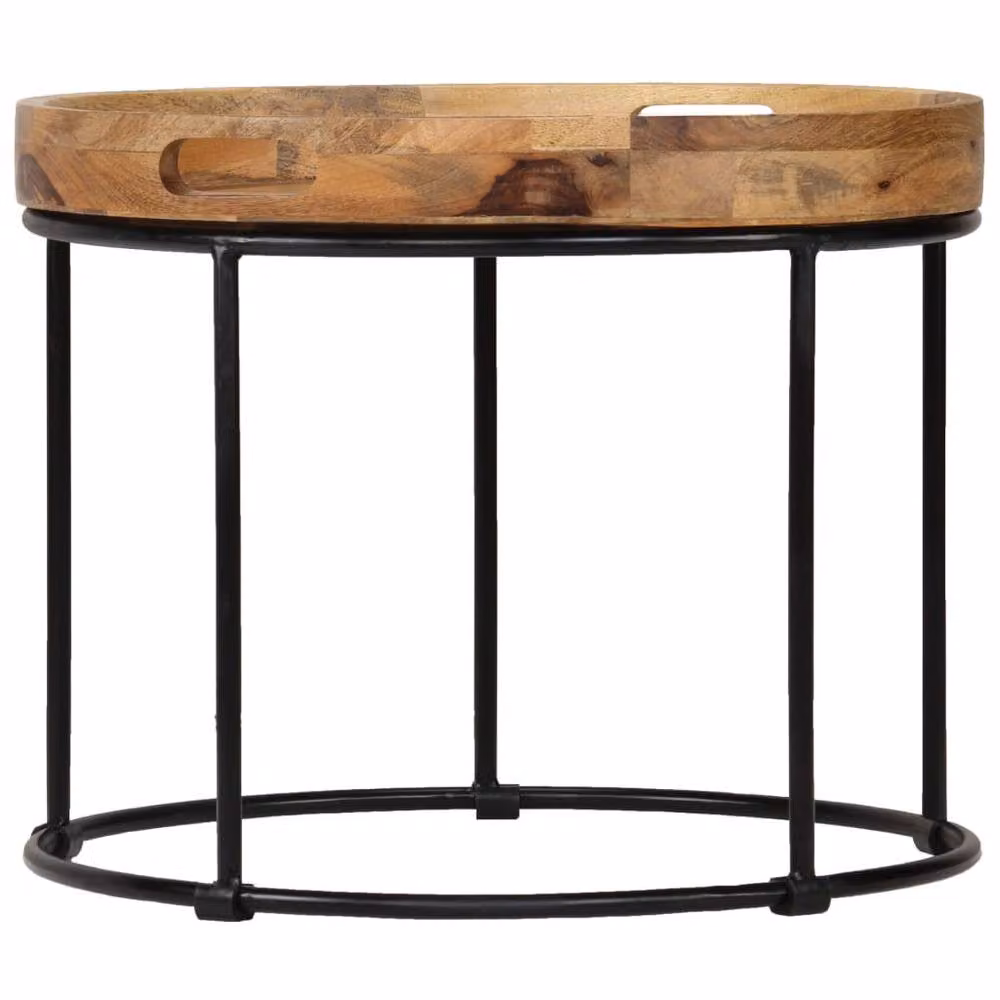 Berkfield Home Beautiful Round Mango Wood and Steel Coffee Table in Brown and Black, W/D: 50 x 40 cm – 2